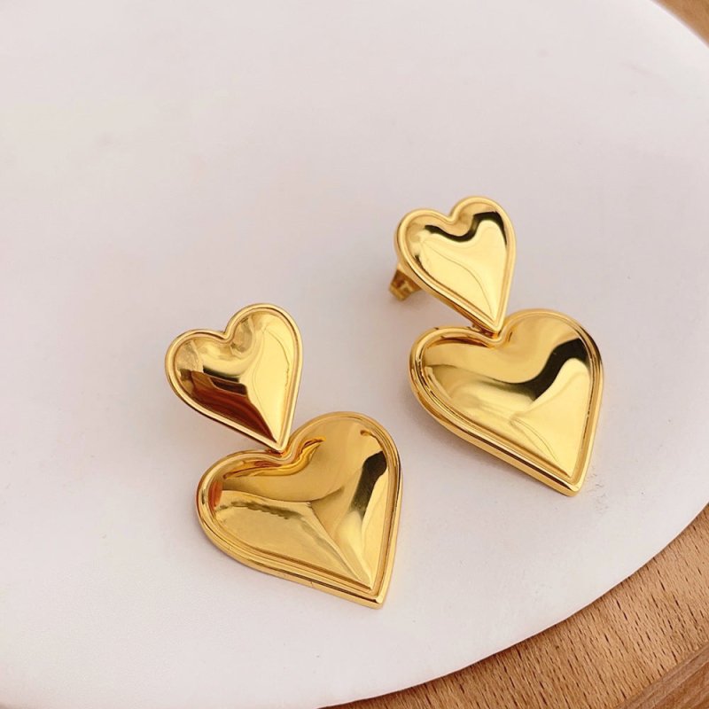 18K Gold Stainless Steel Heart-shaped Gold And Silver Color Matching Earrings-Jewearrings