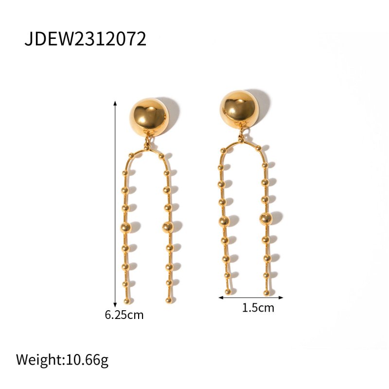 18k Gold Stainless Steel Hemispherical Bead Pendant Earrings-Jewearrings