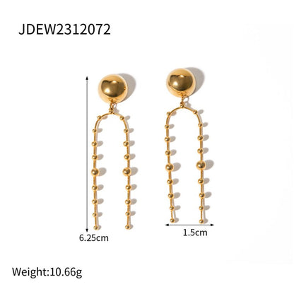 18k Gold Stainless Steel Hemispherical Bead Pendant Earrings-Jewearrings