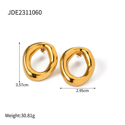 18K Gold Stainless Steel Hollow Oval Hollow Stud Earrings-Jewearrings