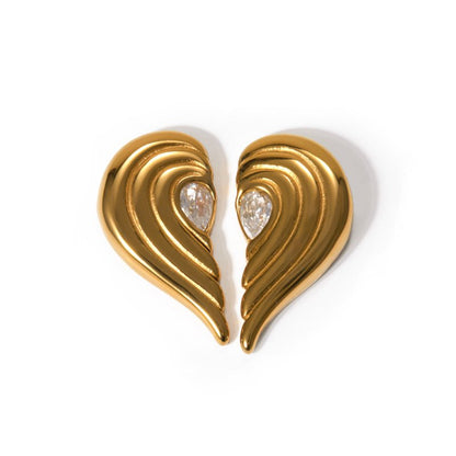 18k Gold Stainless Steel Inlaid Zircon Symmetrical Heart Earrings-Jewearrings