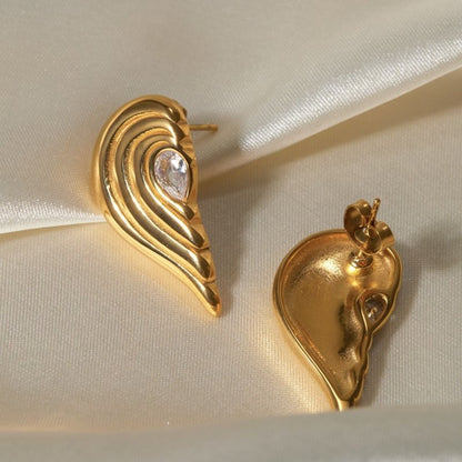 18k Gold Stainless Steel Inlaid Zircon Symmetrical Heart Earrings-Jewearrings