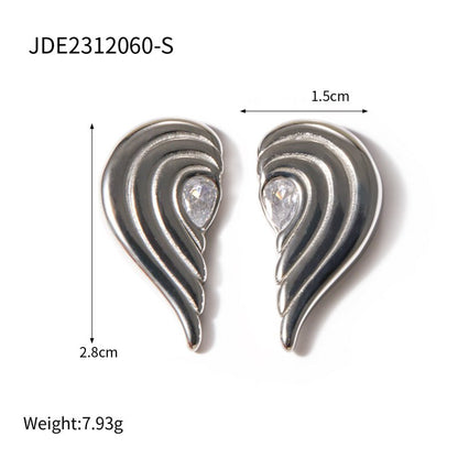 18k Gold Stainless Steel Inlaid Zircon Symmetrical Heart Earrings-Jewearrings