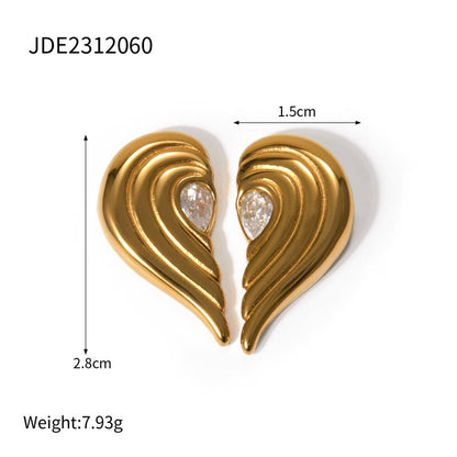 18k Gold Stainless Steel Inlaid Zircon Symmetrical Heart Earrings-Jewearrings