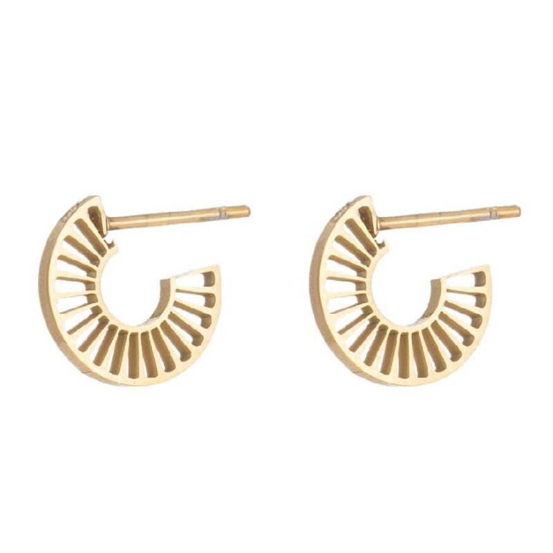 18K Gold Stainless Steel Korean Female Round Geometric Sun Flower Stud Earrings-Jewearrings