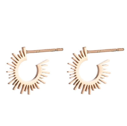 18K Gold Stainless Steel Korean Female Round Geometric Sun Flower Stud Earrings-Jewearrings