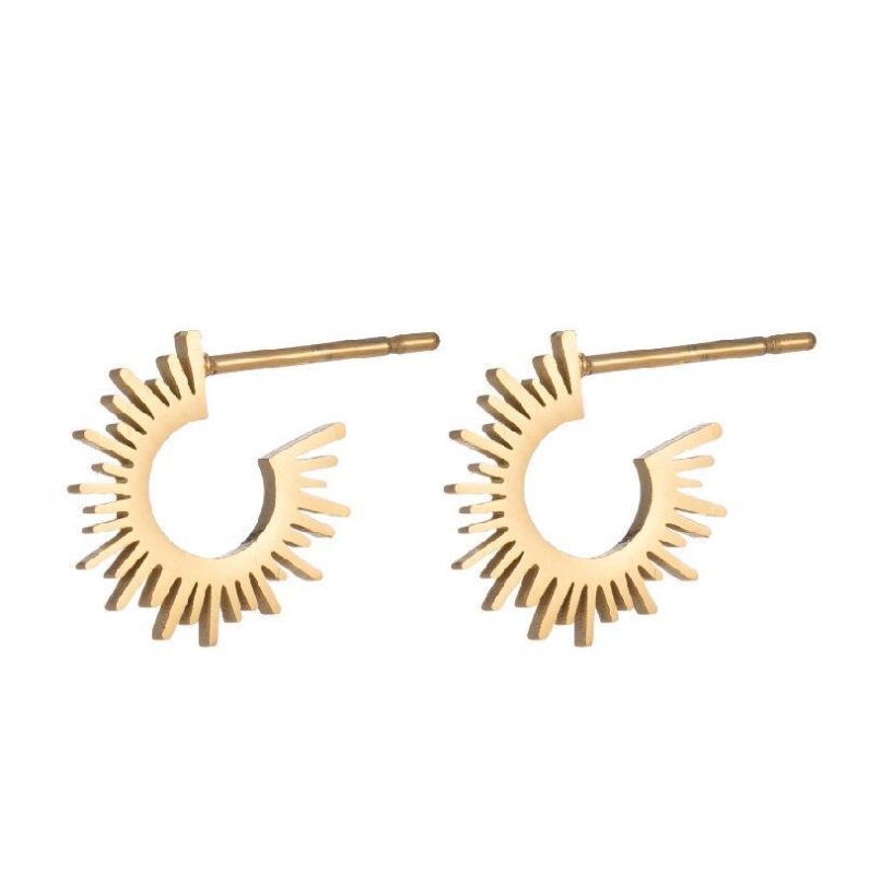 18K Gold Stainless Steel Korean Female Round Geometric Sun Flower Stud Earrings-Jewearrings