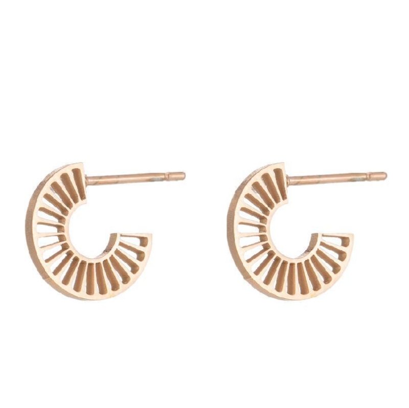 18K Gold Stainless Steel Korean Female Round Geometric Sun Flower Stud Earrings-Jewearrings