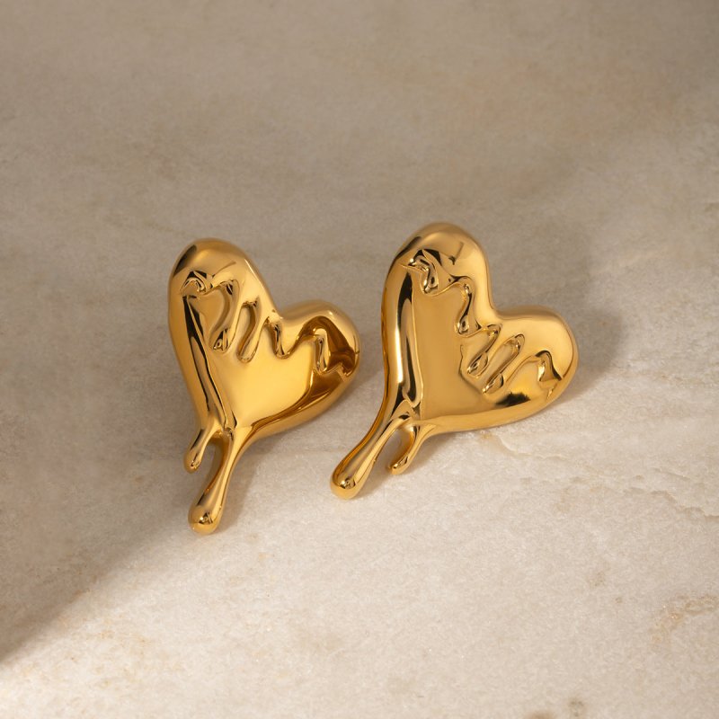 18K Gold Stainless Steel Melting Love Heart Earrings-Jewearrings