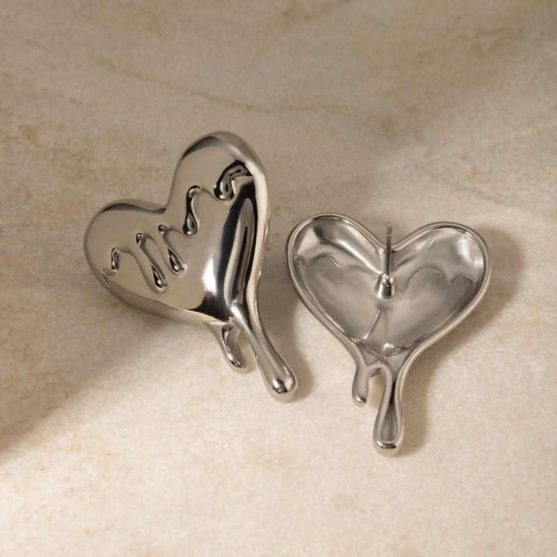 18K Gold Stainless Steel Melting Love Heart Earrings-Jewearrings