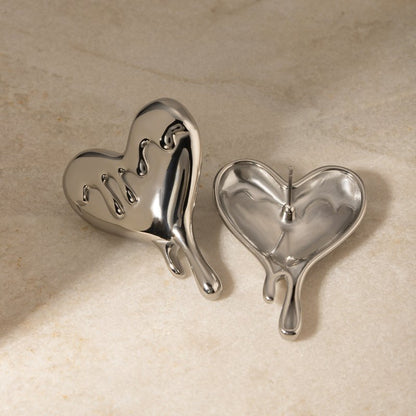 18K Gold Stainless Steel Melting Love Heart Earrings-Jewearrings