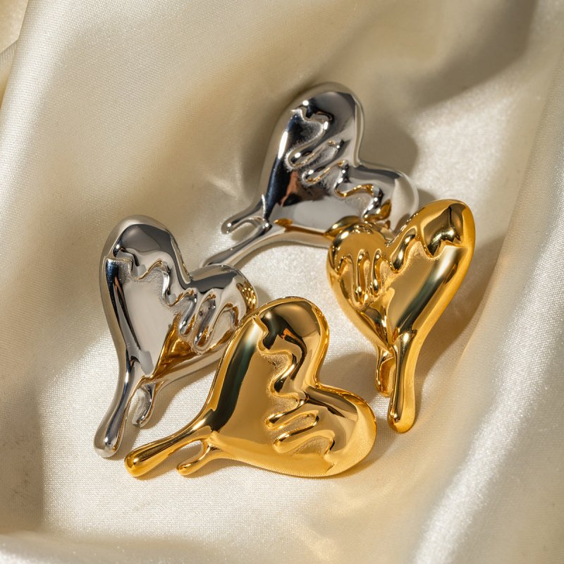 18K Gold Stainless Steel Melting Love Heart Earrings-Jewearrings