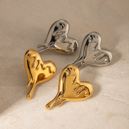 18K Gold Stainless Steel Melting Love Heart Earrings-Jewearrings