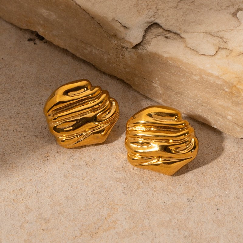 18k Gold Stainless Steel Rock Texture Earrings-Jewearrings