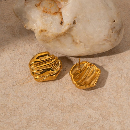 18k Gold Stainless Steel Rock Texture Earrings-Jewearrings