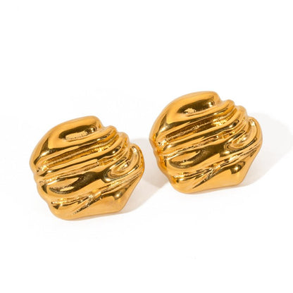 18k Gold Stainless Steel Rock Texture Earrings-Jewearrings