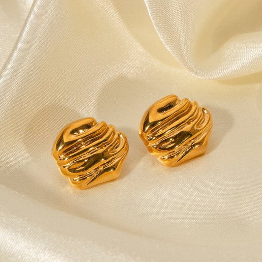 18k Gold Stainless Steel Rock Texture Earrings-Jewearrings