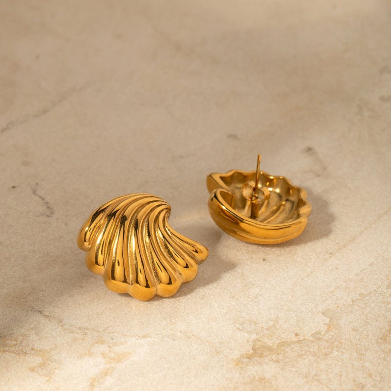 18K Gold Stainless Steel Shell Earrings All-match Fashion Earrings-Jewearrings