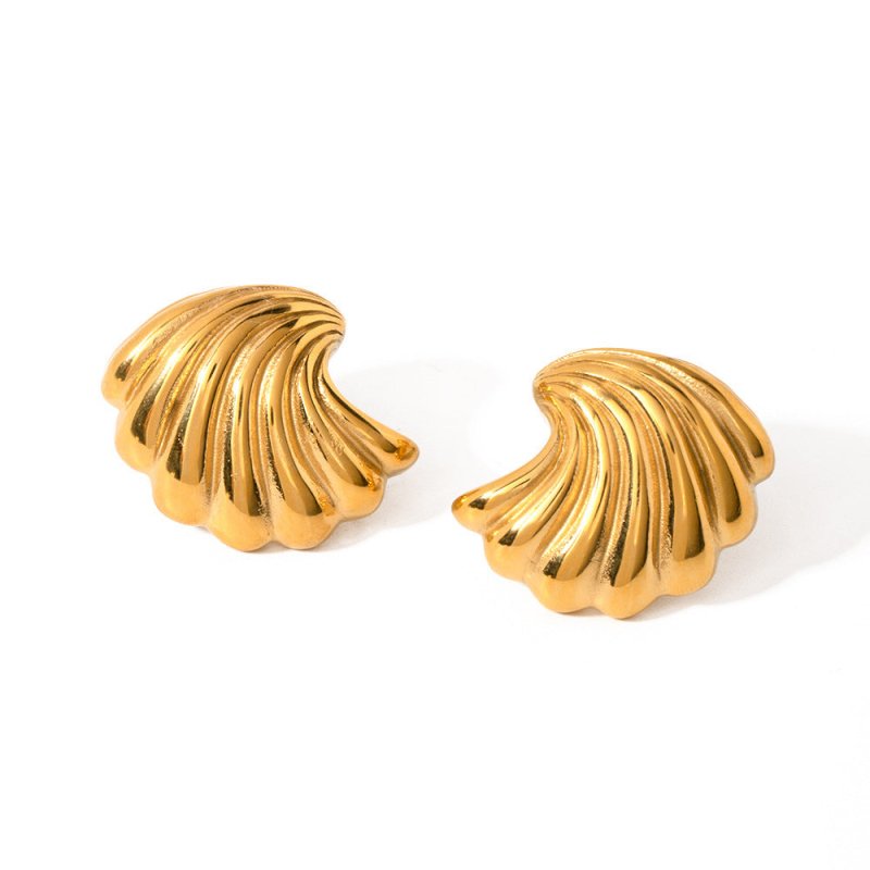 18K Gold Stainless Steel Shell Earrings All-match Fashion Earrings-Jewearrings