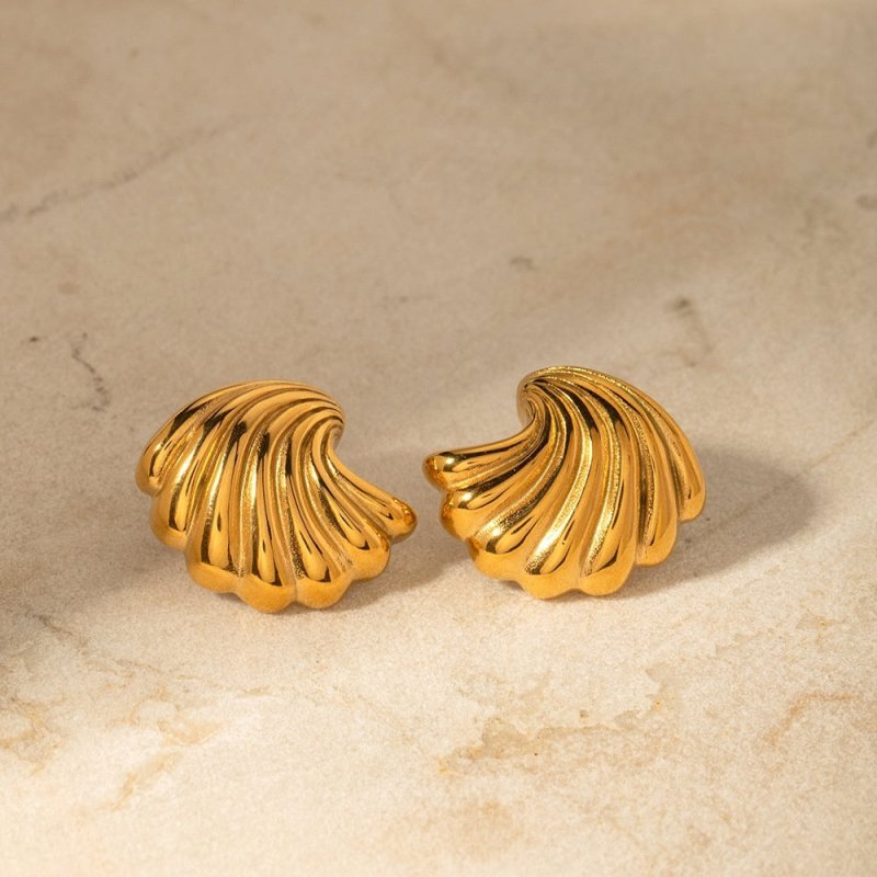 18K Gold Stainless Steel Shell Earrings All-match Fashion Earrings-Jewearrings