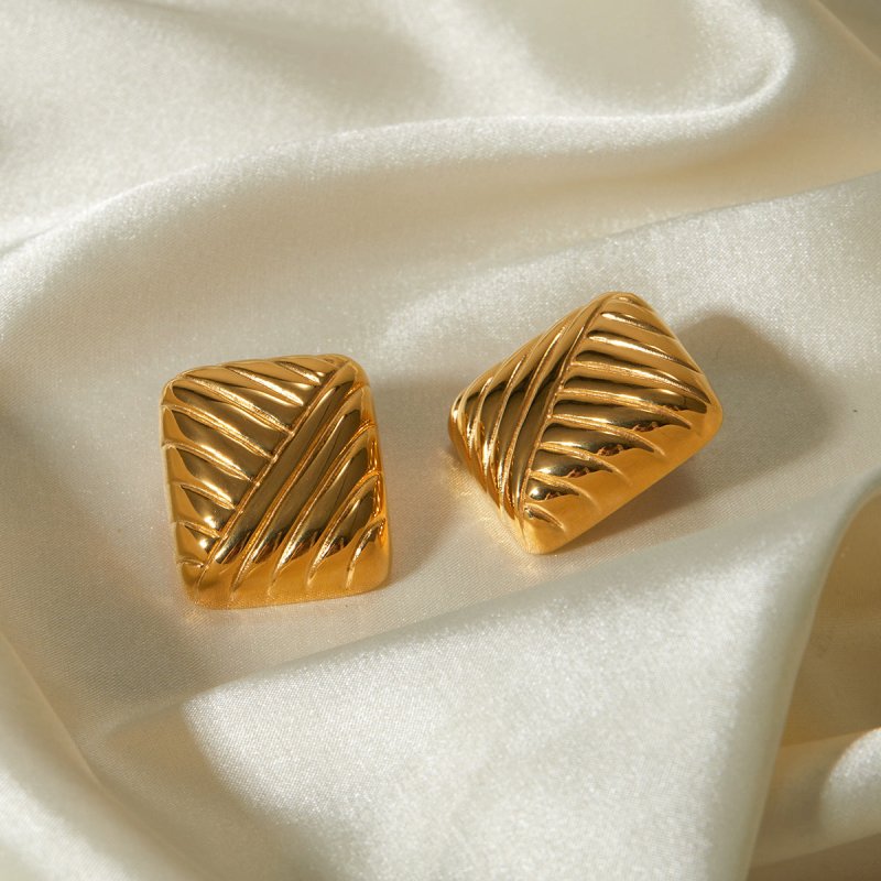 18k Gold Stainless Steel Square Woven Pattern Earrings-Jewearrings