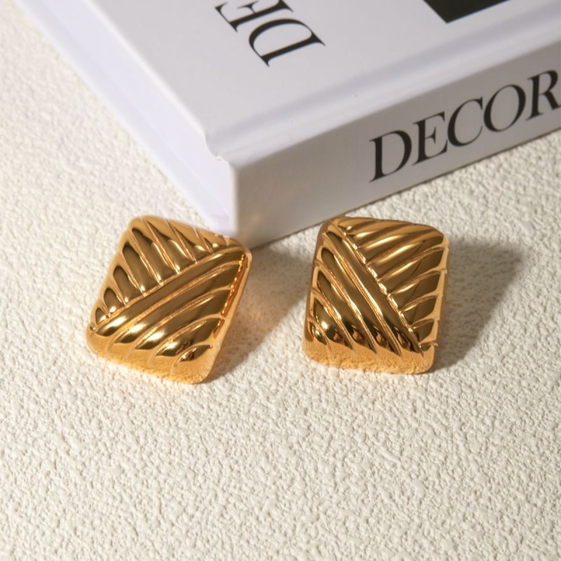 18k Gold Stainless Steel Square Woven Pattern Earrings-Jewearrings