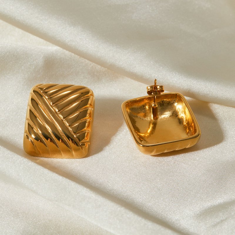 18k Gold Stainless Steel Square Woven Pattern Earrings-Jewearrings