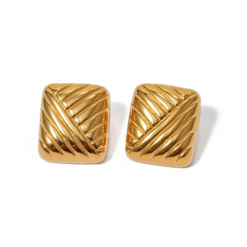 18k Gold Stainless Steel Square Woven Pattern Earrings-Jewearrings