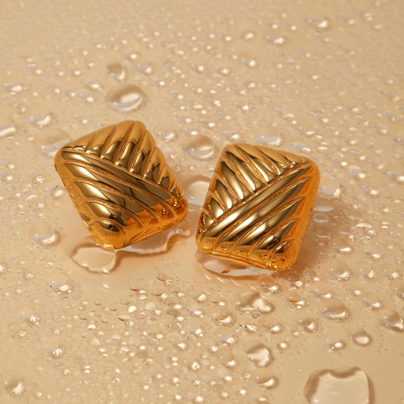 18k Gold Stainless Steel Square Woven Pattern Earrings-Jewearrings