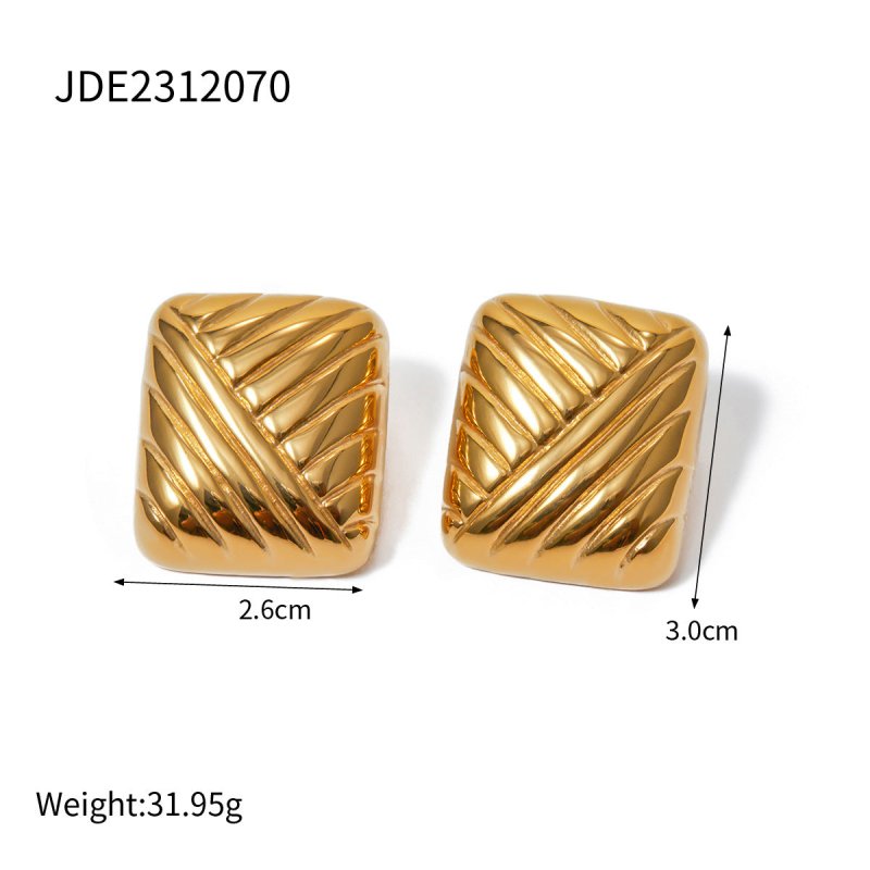 18k Gold Stainless Steel Square Woven Pattern Earrings-Jewearrings