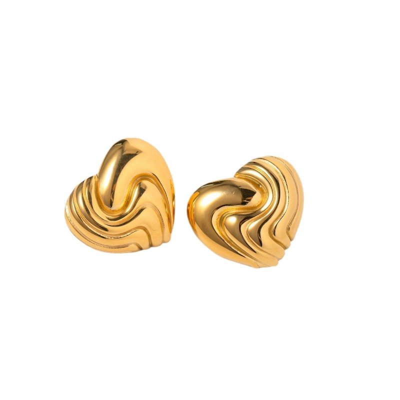 18k Gold Stainless Steel Textured Heart Earrings-Jewearrings