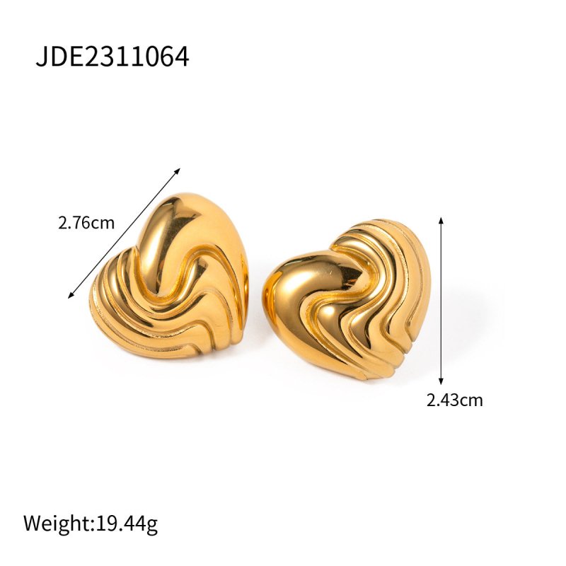 18k Gold Stainless Steel Textured Heart Earrings-Jewearrings