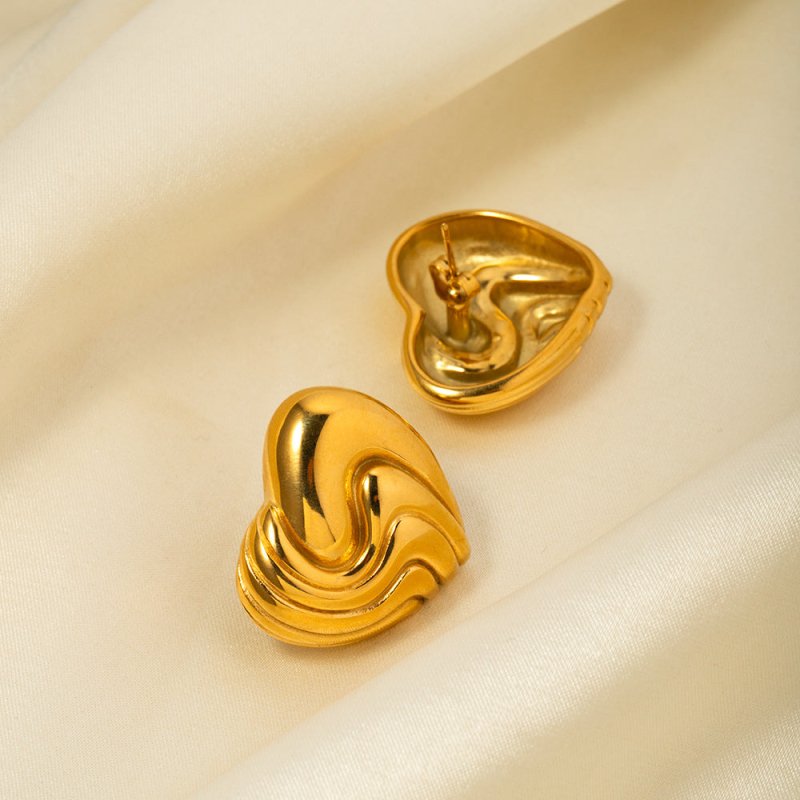 18k Gold Stainless Steel Textured Heart Earrings-Jewearrings