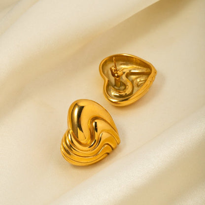 18k Gold Stainless Steel Textured Heart Earrings-Jewearrings