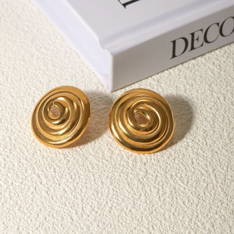 18K Gold Stainless Steel Threaded Ring Disc Mosquito-repellent Incense-shaped Gold Plated Large Earrings-Jewearrings