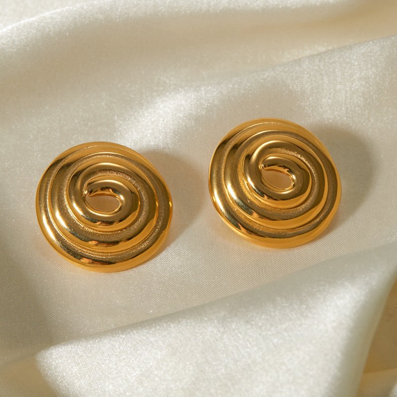 18K Gold Stainless Steel Threaded Ring Disc Mosquito-repellent Incense-shaped Gold Plated Large Earrings-Jewearrings