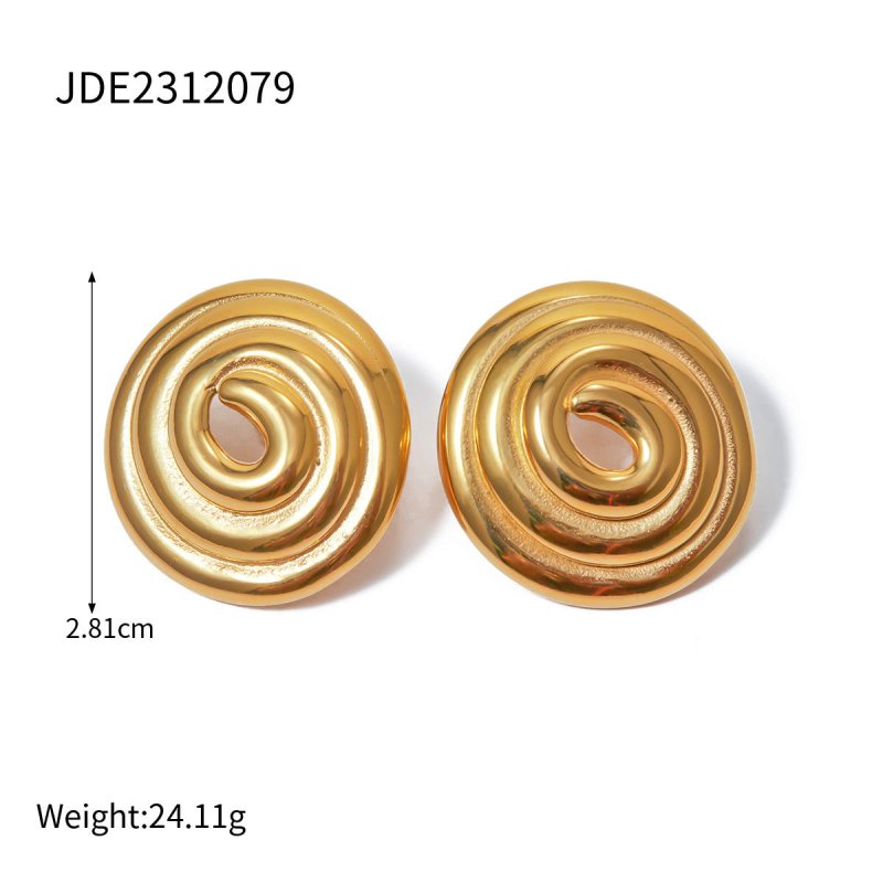 18K Gold Stainless Steel Threaded Ring Disc Mosquito-repellent Incense-shaped Gold Plated Large Earrings-Jewearrings