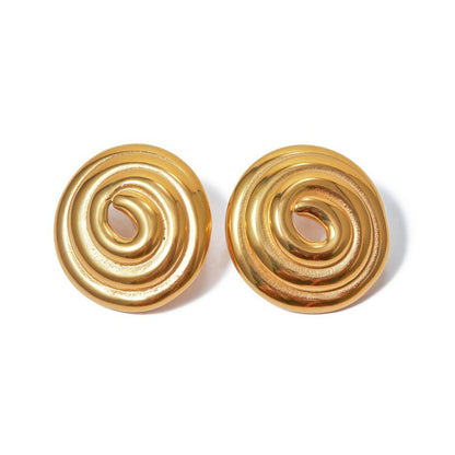 18K Gold Stainless Steel Threaded Ring Disc Mosquito-repellent Incense-shaped Gold Plated Large Earrings-Jewearrings