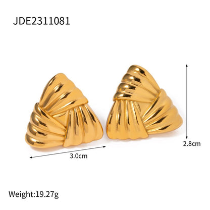 18k Gold Stainless Steel Woven Texture Triangular Earrings-Jewearrings