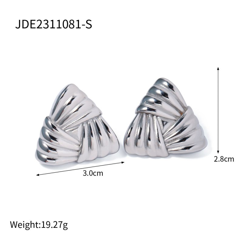 18k Gold Stainless Steel Woven Texture Triangular Earrings-Jewearrings