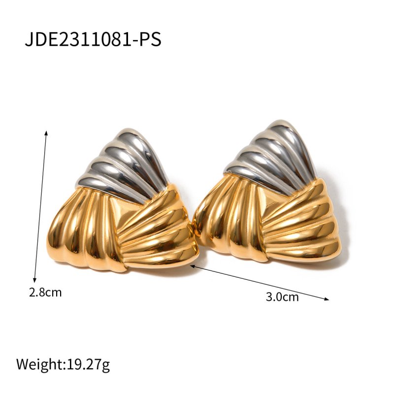 18k Gold Stainless Steel Woven Texture Triangular Earrings-Jewearrings