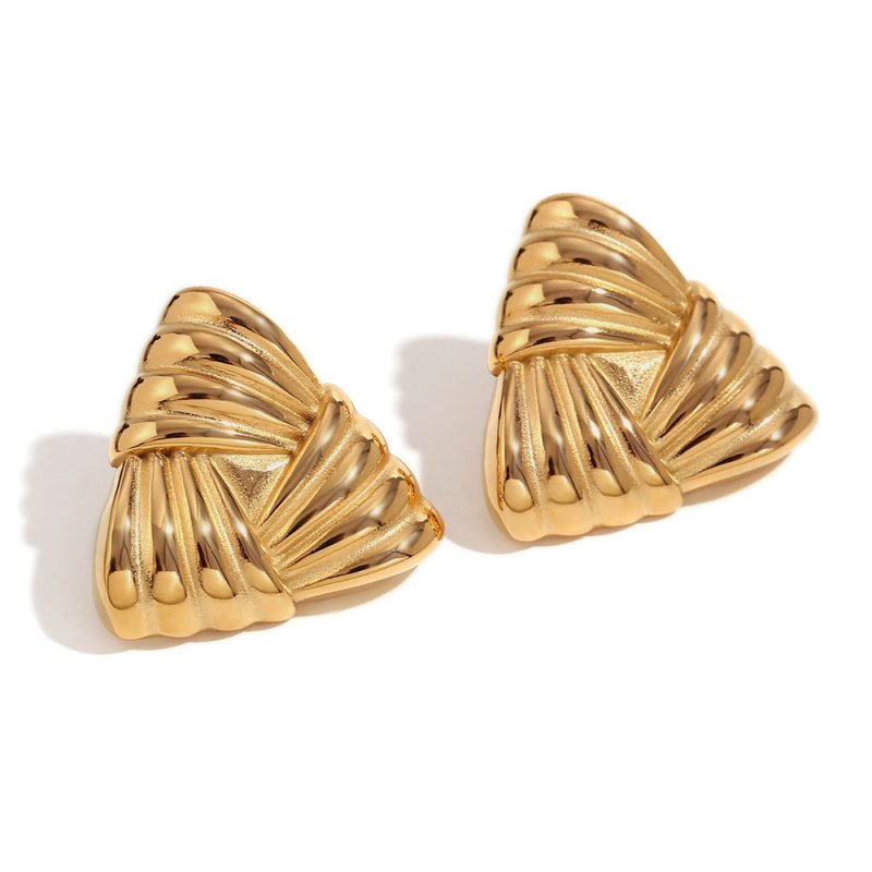 18K Gold Triangular Stud Earrings Ins Fashion Niche Style Retro Earrings For Women Jewelry-Jewearrings