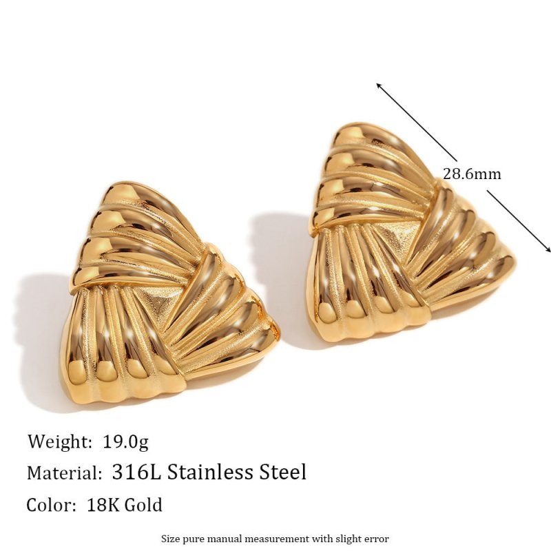 18K Gold Triangular Stud Earrings Ins Fashion Niche Style Retro Earrings For Women Jewelry-Jewearrings