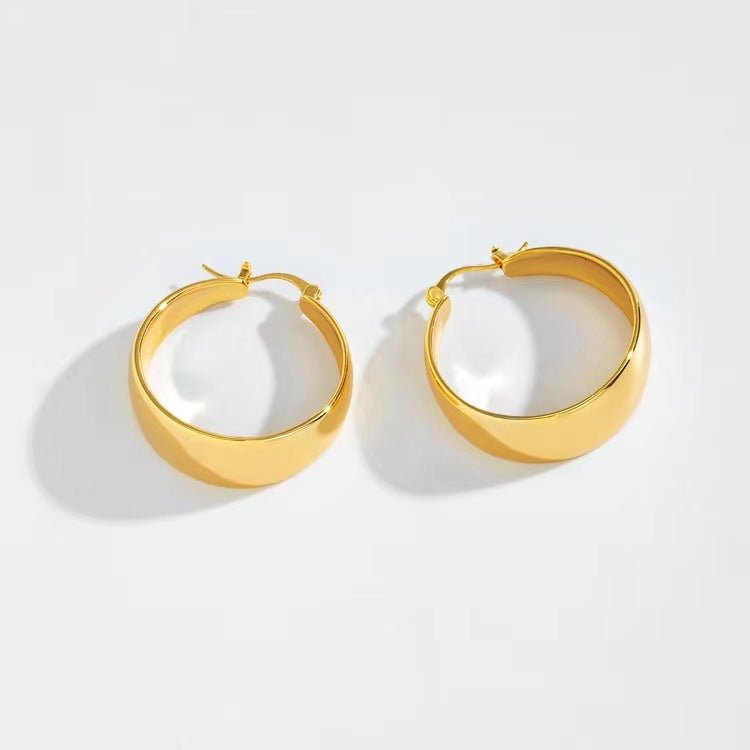 18K Gold Widened Curved Stainless Steel Earrings-Jewearrings