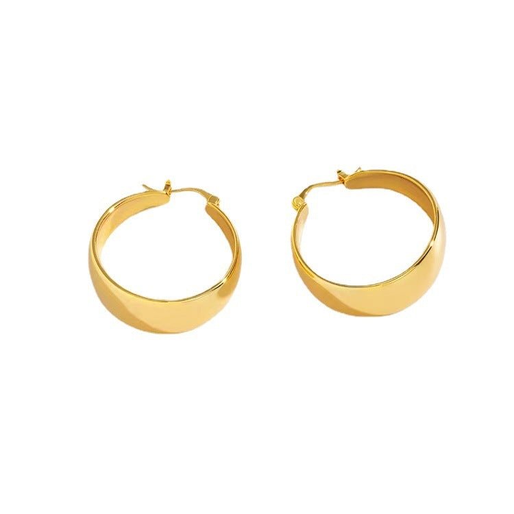 18K Gold Widened Curved Stainless Steel Earrings-Jewearrings