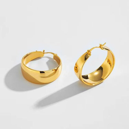 18K Gold Widened Curved Stainless Steel Earrings-Jewearrings