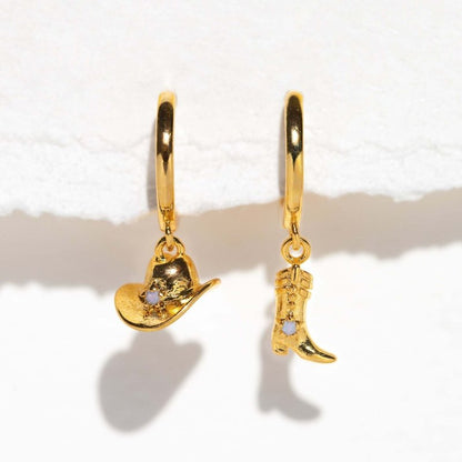 18K Real Gold Plated Denim Boots Hat Pendant Earrings-Jewearrings