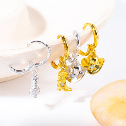 18K Real Gold Plated Denim Boots Hat Pendant Earrings-Jewearrings