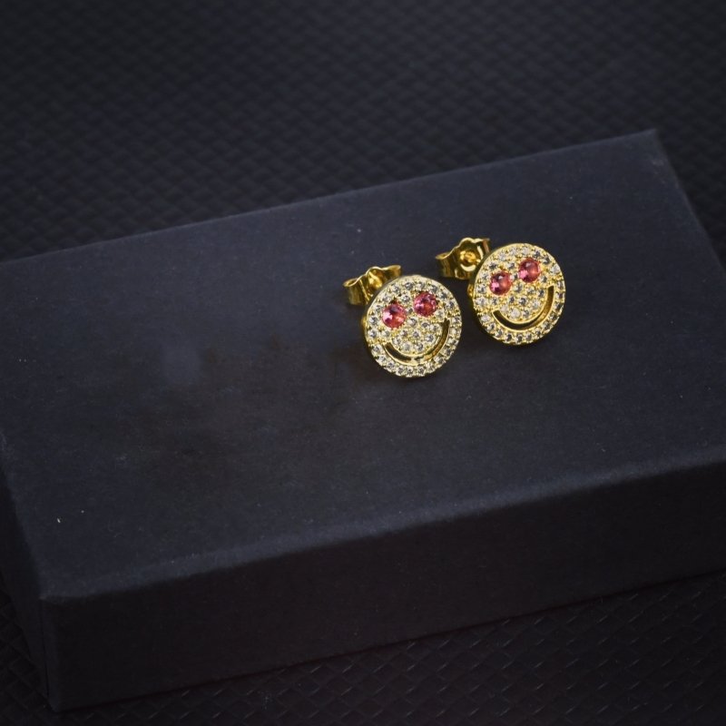 18K Real Gold Plating 925 Silver Pin Smiley Face Earrings-Jewearrings