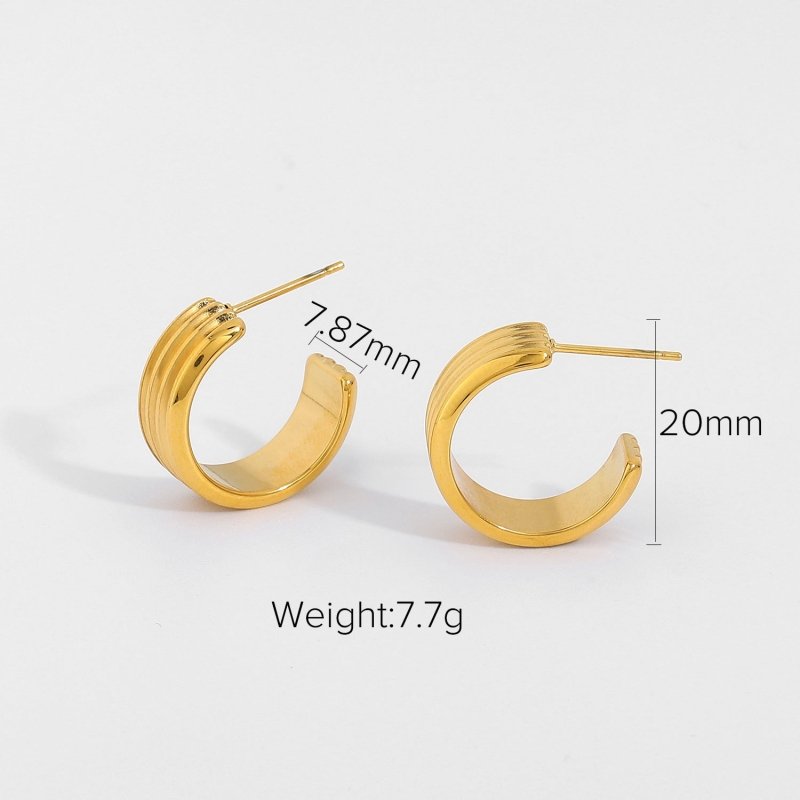 18K Vacuum Gold Plated L Stainless Steel Three-layer C Shape Tire Earrings-Jewearrings